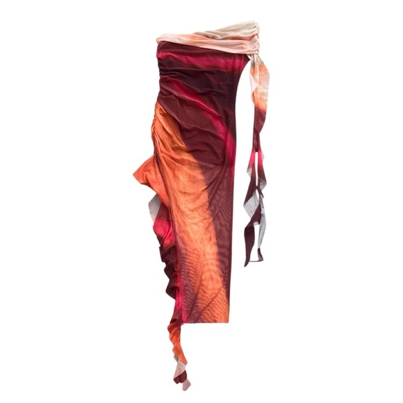 Asymmetric Summer Sunset Tie-Dyed Dress Ruffled Slim Fit - Picture 3 of 13